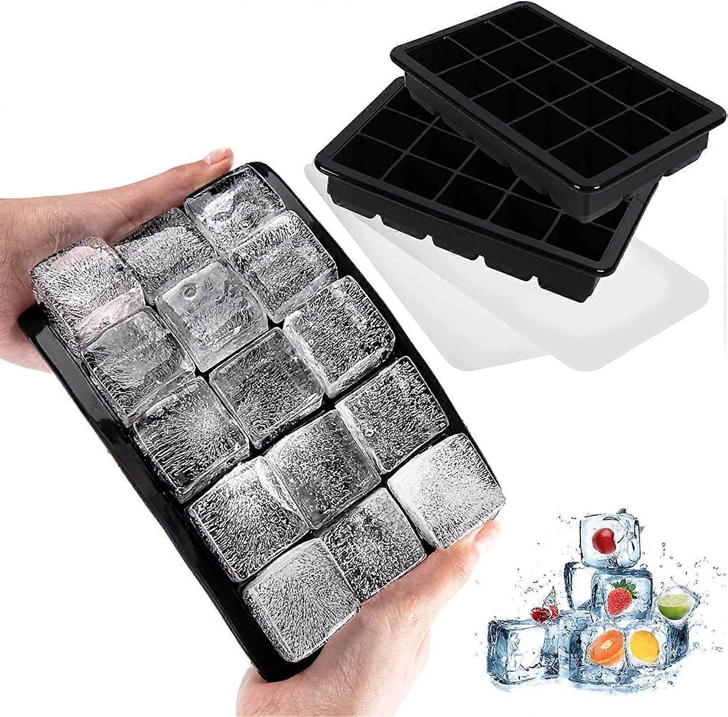 15 Compartment Ice Cube Tray, Set of 2 Large Silicone Ice Cube Trays with Lid, Stackable Space-Saving Ice Cube Tray