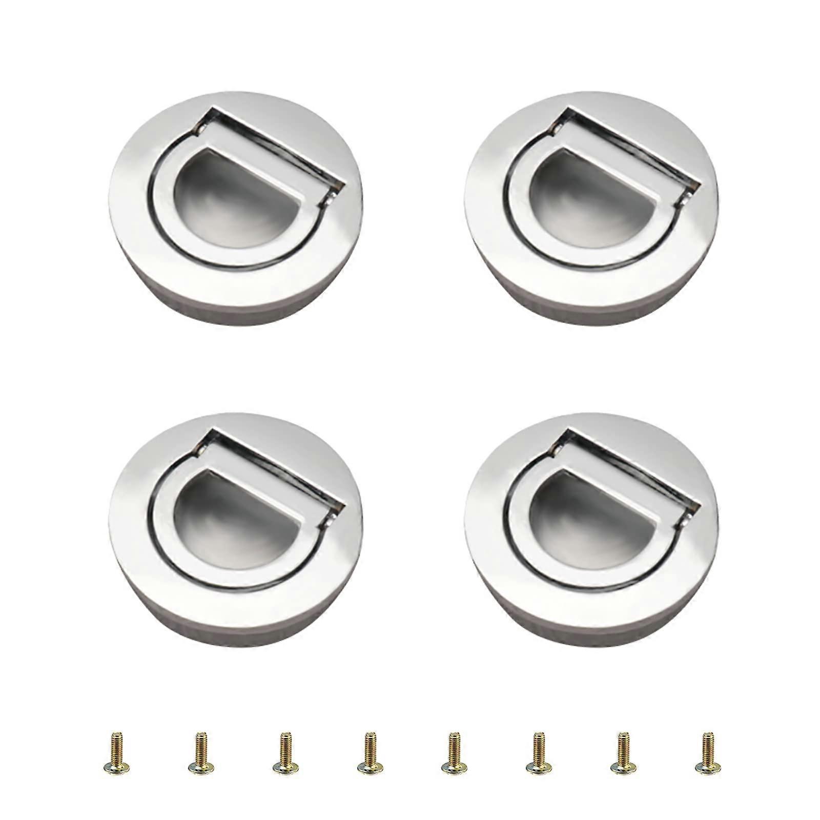 4 Pack Round Handles with Built-in Pull Ring, Tatami Concealed Handles with Screws(Vivid Silv VED