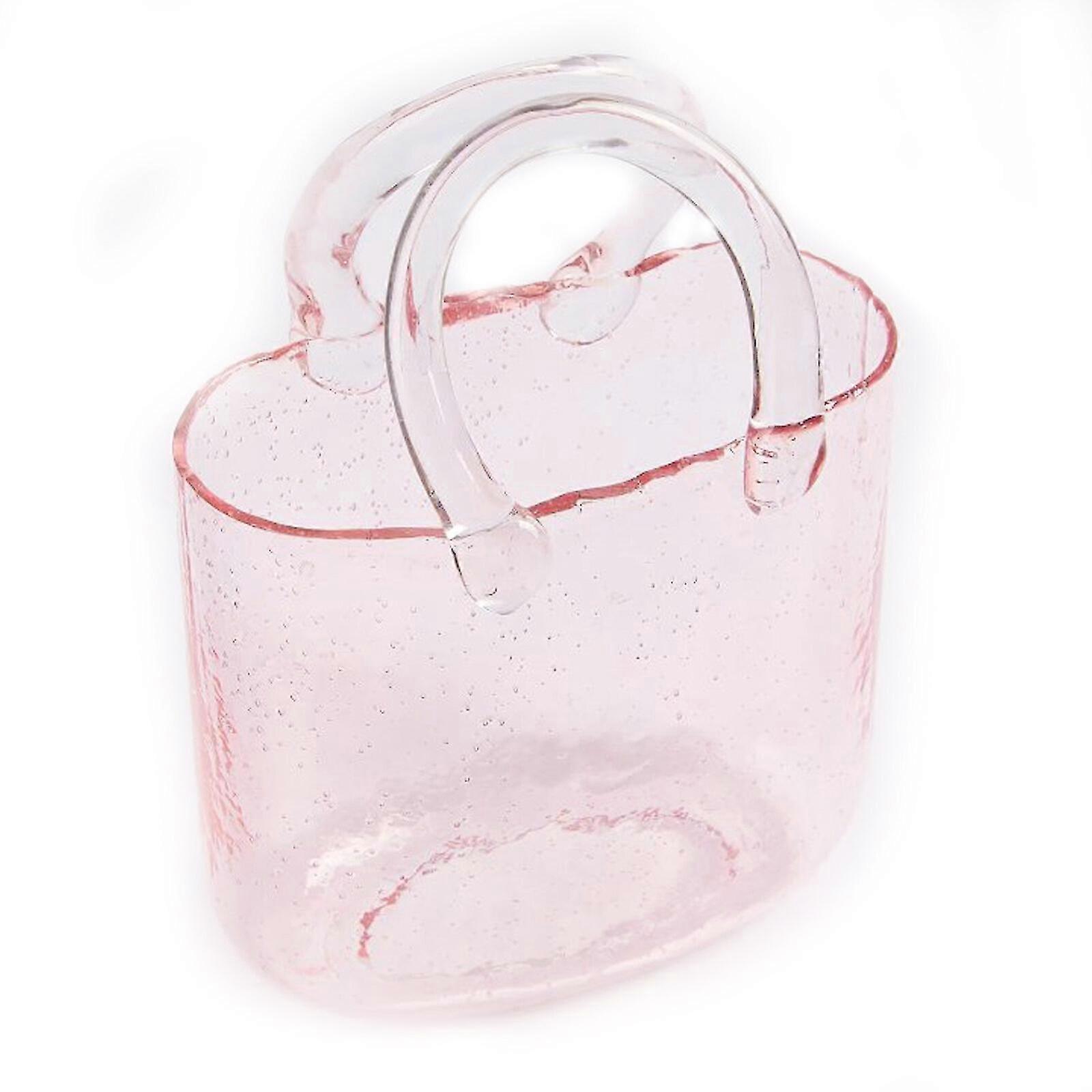 Clear Bag Glass Vases with Elegant Purse Design,Clear Glass Vases with Handle and Bubbles Within Vase-Yvan