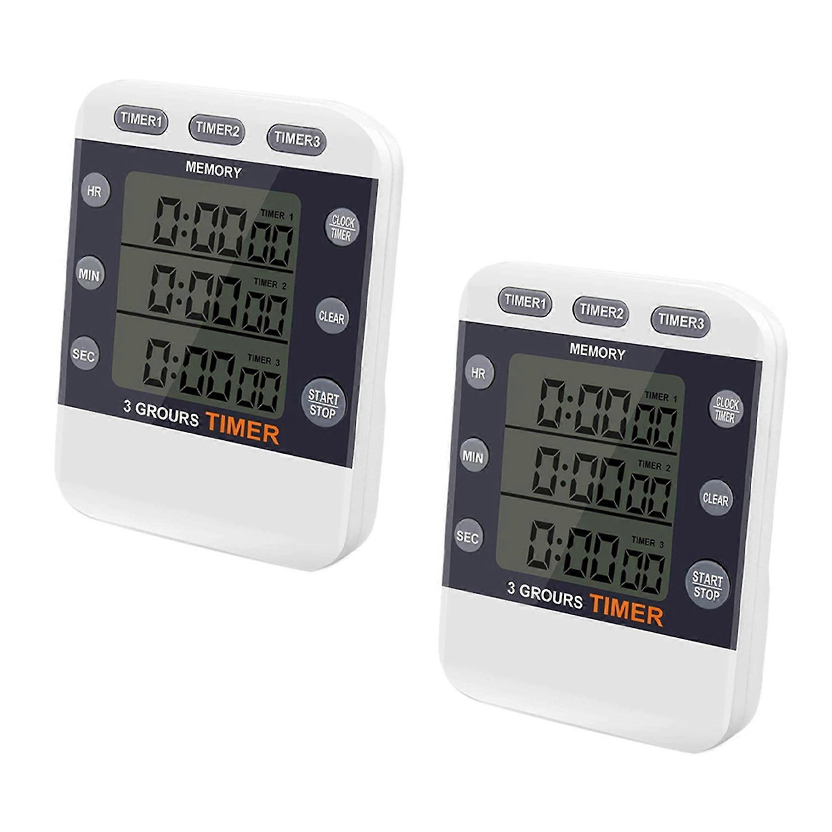 2X Digital Timer 100 Hour Triple Count Down/Up Clock Timer Kitchen Cooking Timer with LCD Display L