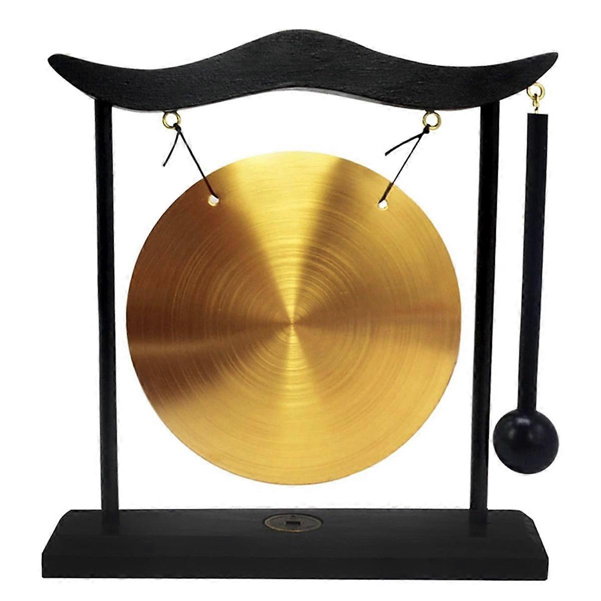 Mini Desktop Gong Table Wind Chime Percussion Instrument Cymbals Gongs with Mallet for Home Decor H