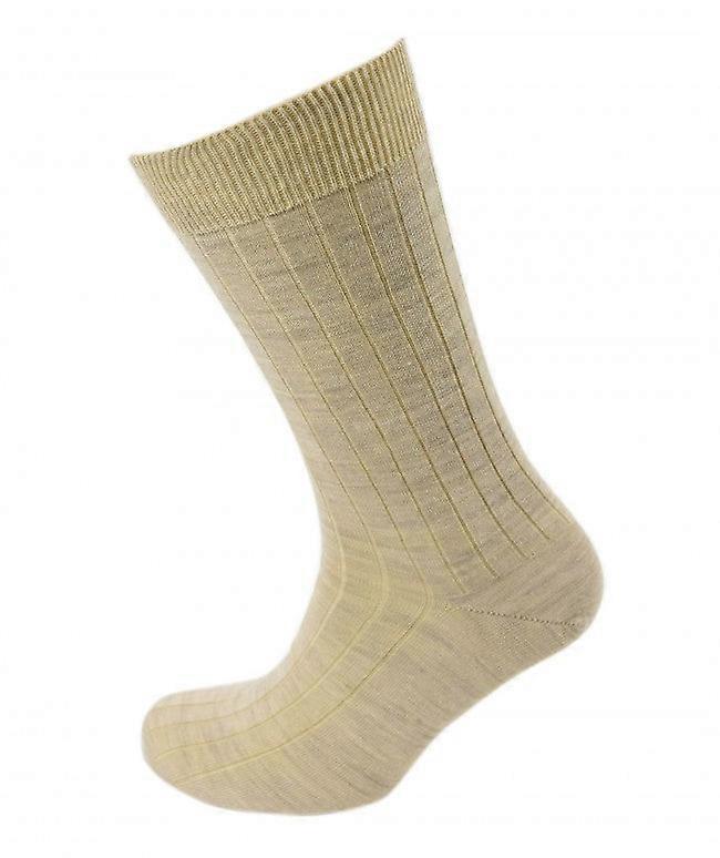 Viyella Mens Wool Short Ribbed Sock - Natural