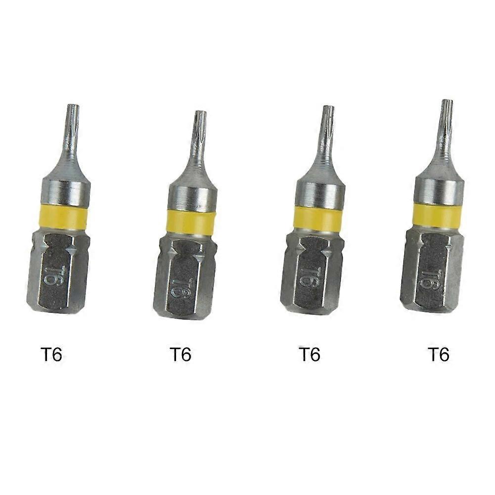 4pcs T6-T40 Magnetic Torx Screwdriver Bits Set Batch Head 1/4 Hex Shank Square Head Hand Drill Screwdriver Alloy Steel Bit
