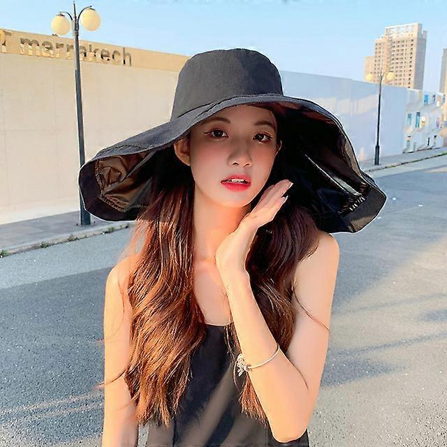 Summer Big Brim Vinyl Sunshade Outdoor Foldable Bucket Hats Women Anti-UV Sun Hat Sunscreen Beach Casual Fashion Ladies Hat
