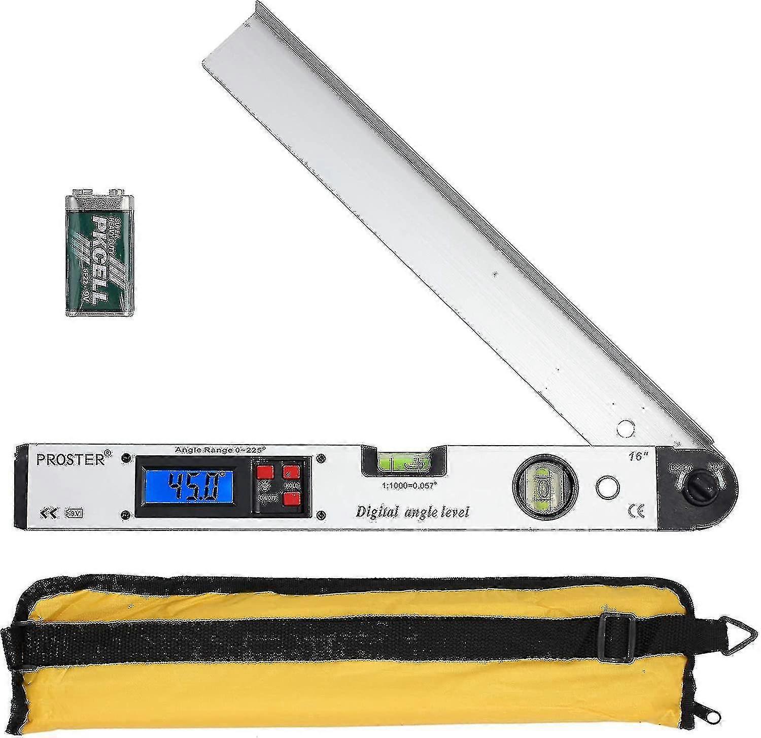 0-225 Digital Protractor 400mm/16inch Digital Horizontal Angle Ruler Lcd Backlit Spirit Levels For Diy Roofing Engineering With Battery And Pouch
