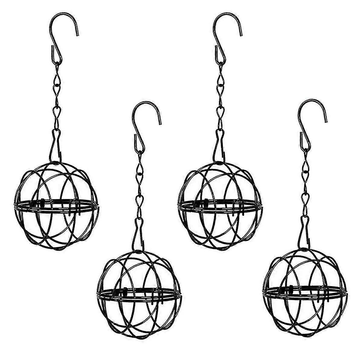 4 stk fedtkuglefoderautomater hængende fuglefoder metal fedtkugle fugleholder med kroge til udendørs have dyrelivsfugle