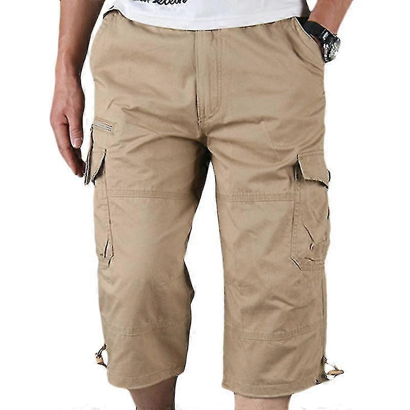 Mens 3/4 Long Length Elasticated Shorts Waist Cargo Combat Three Quarter  Pants