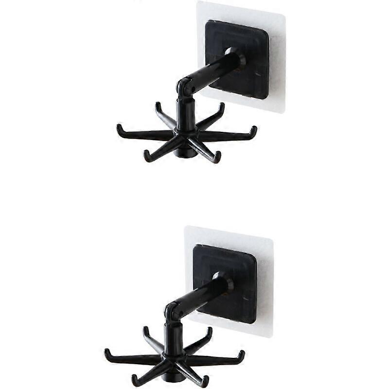 2 Pack 360 Rotating Hooks, Nail-Free Rotating Rack, Kitchen Shelf, Wall Mounted Kitchen Utensil Rack (Black)