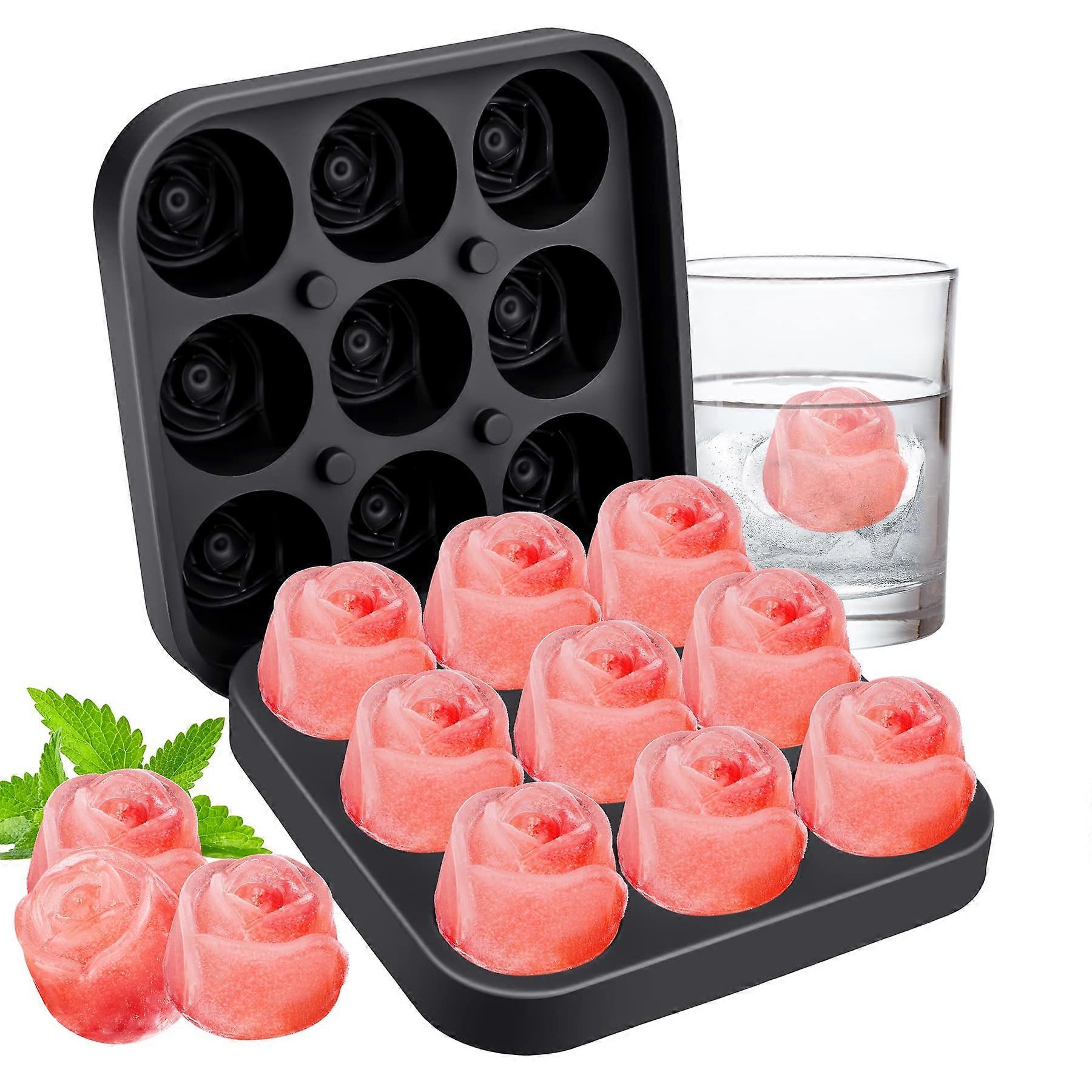 Silicone Ice Cube Tray with Lid 9-Cavity Rosette Ice Cube Molds (Black)