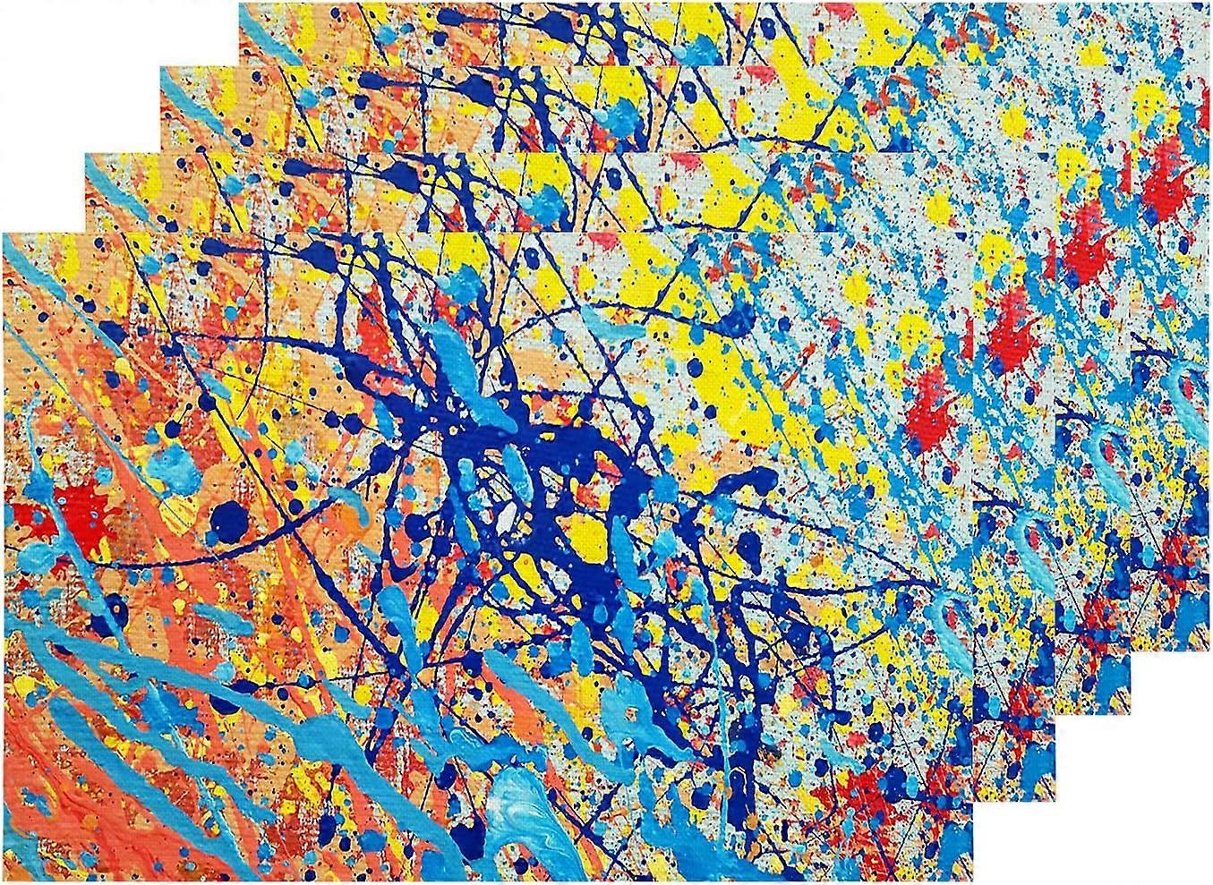 Multicolor Modern Oil Paint Placemats, Abstract Table Mat Linen Burlap Washable Double-Deck Heat Insulation for Dining Table Kitchen Table Set of 4 (1