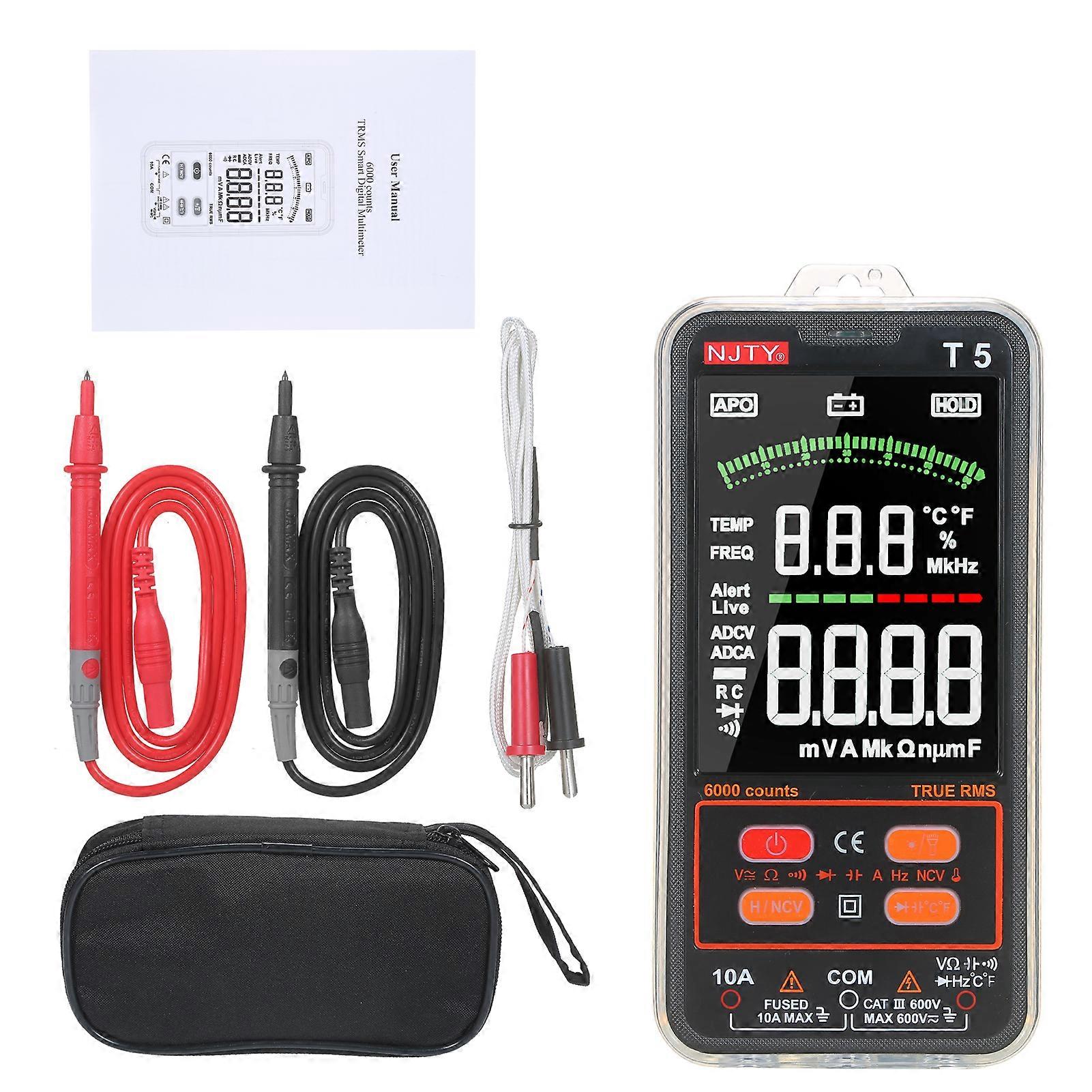 T5 6000 Count True RMS Multimeter 3.8in 600V Voltmeter 10A Ammeter AC/DC Voltage&amp;Current Resistance Capacitance Temperature
