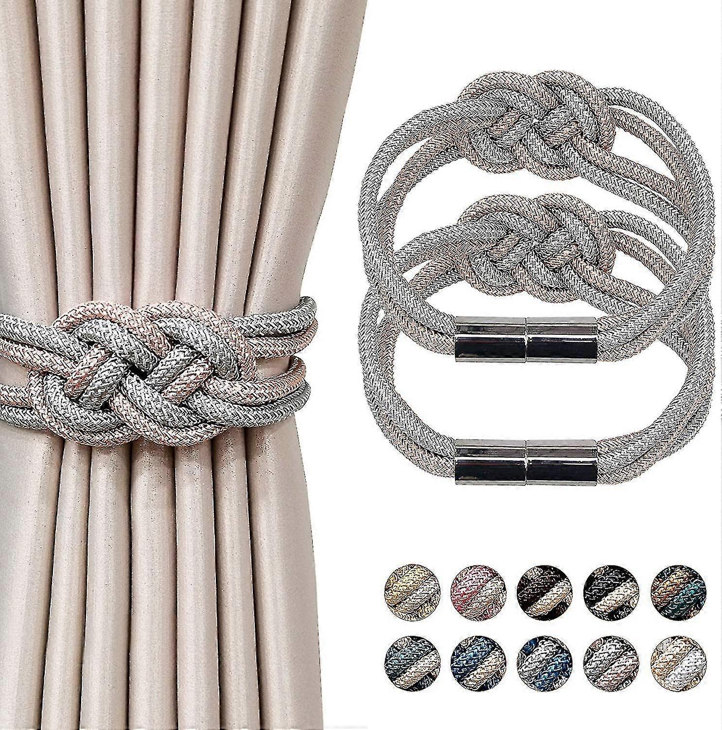 2 Pack Strong Magnetic Curtain Tiebacks Upgrade Nordic Simple Style Drape Tie Backs Double Color Weave Rope Knot Decorative Curtain Holdbacks For Home