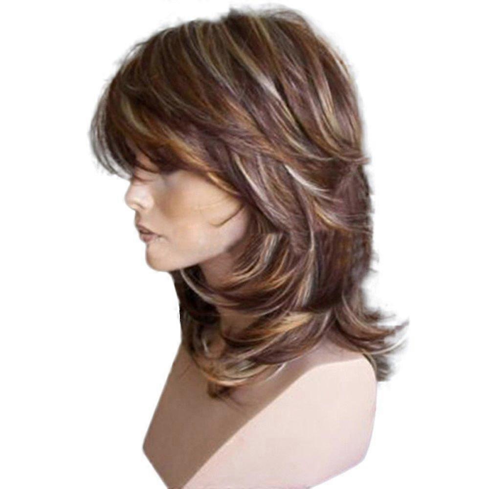 Hair Frontal Synthetic Layered Medium Highlighted Slightly Side Curled Wig Wig Lace Front Wig Long Synthetic