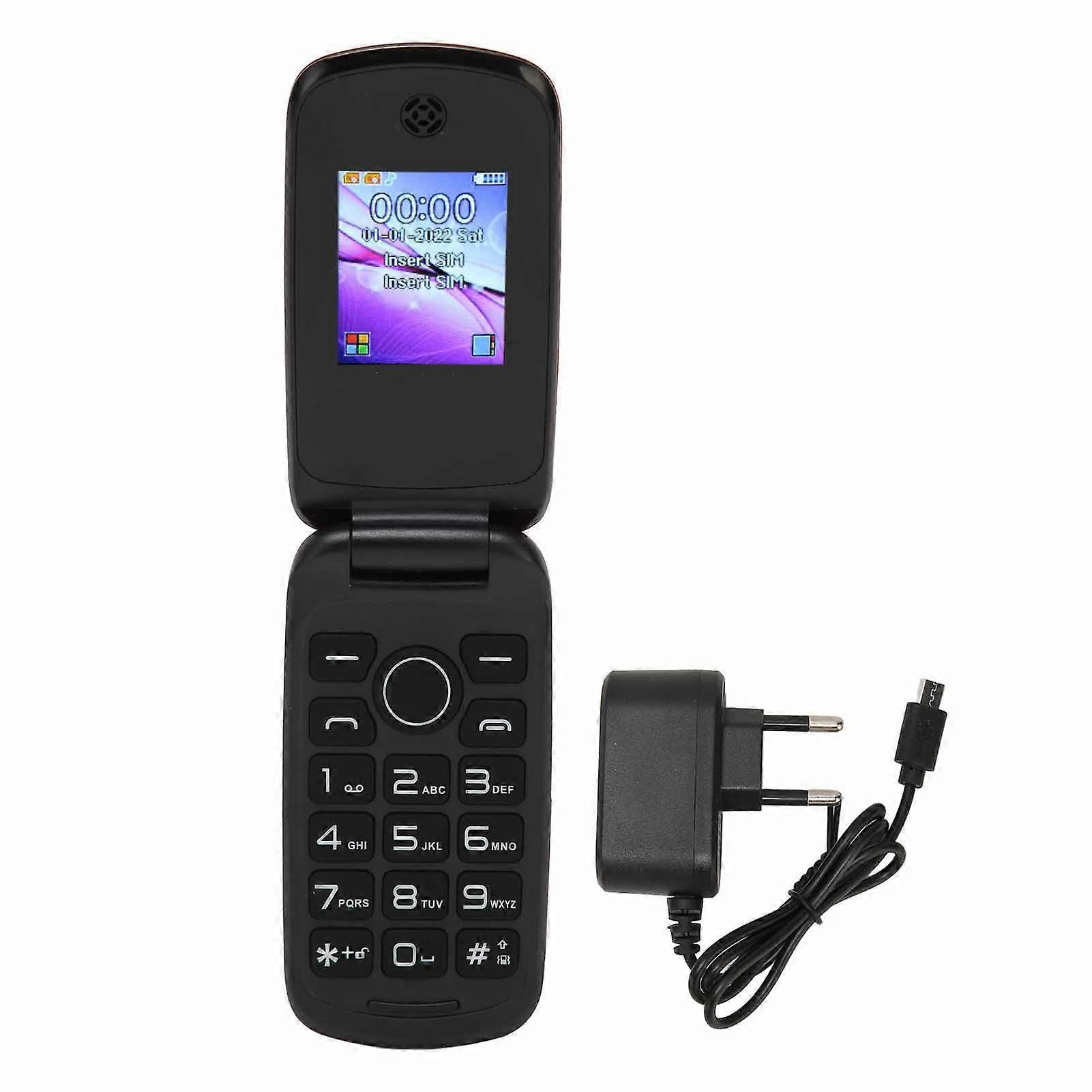 2G Flip Phone Dual SIM 1200mAh Dual SIM Flip Phone 1.77in Color Display Screen Cell Phone 100?240V Black EU Plug