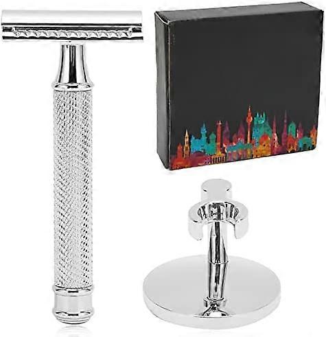 Double Edge Safety Razor for Men Shaving Razor Double Edge Manual Barber Shop Safety Shaver Kit for Men Sliver (without Blade)
