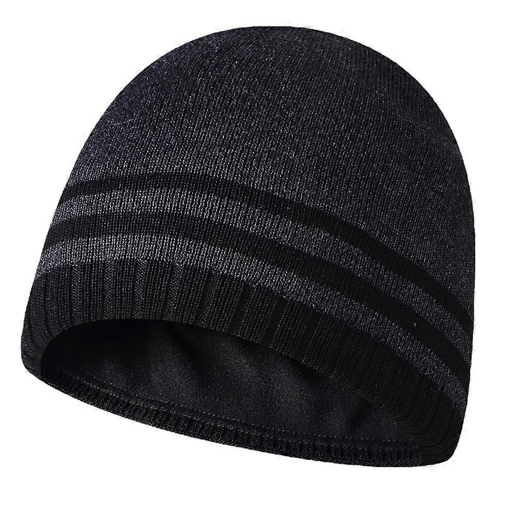 Winter Beanie Hat Warm Knit Cuffed Plain Toboggan Cap Black