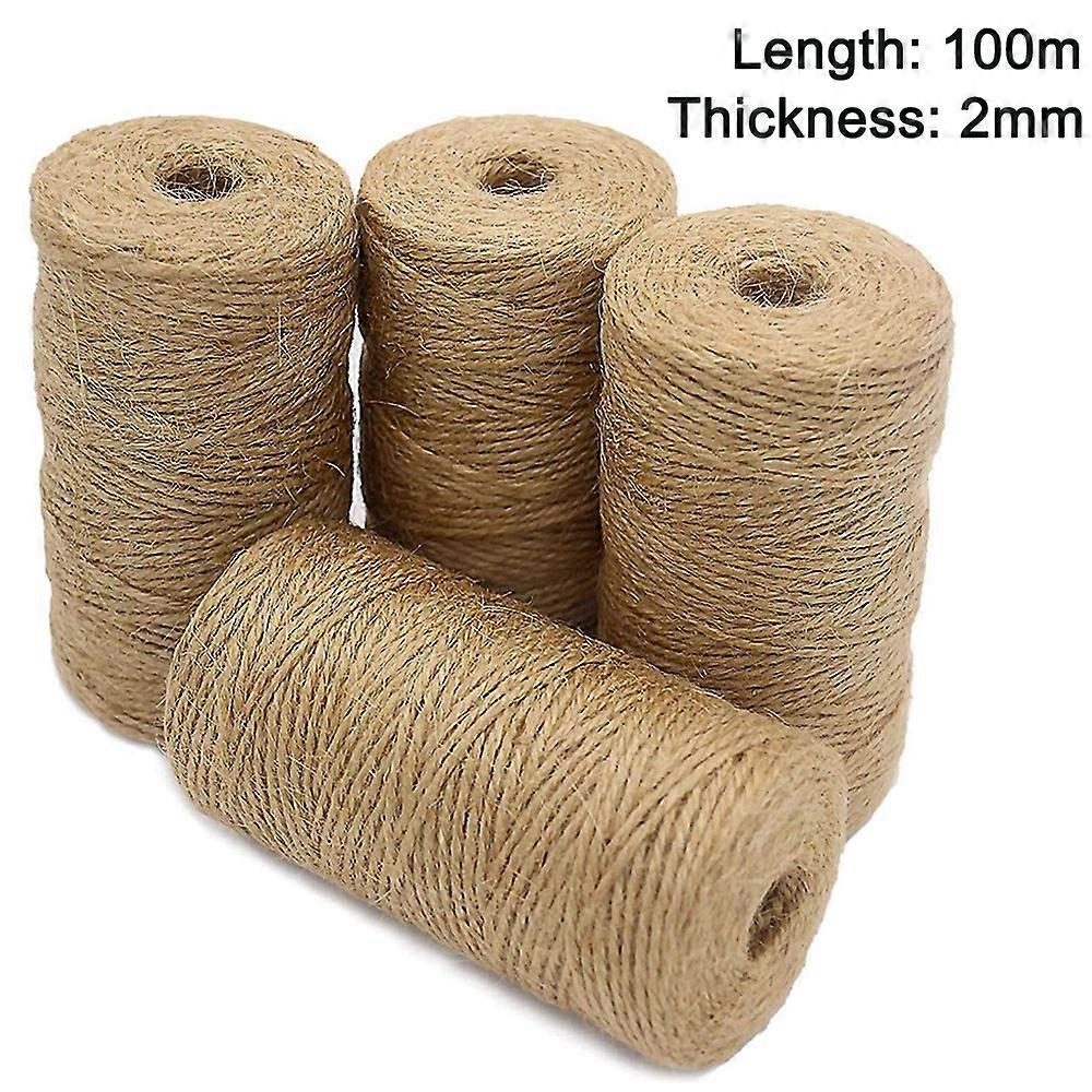 4pcs 100m Natural Jute Thread, 2mm Craft Thread Decoration Thread