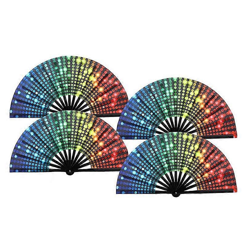 4 Pcs Foldable Fan Rainbow Sequins Pride Handheld Fan for Adults Drag Queen Festival Fan Chinese Folding Hand Fan