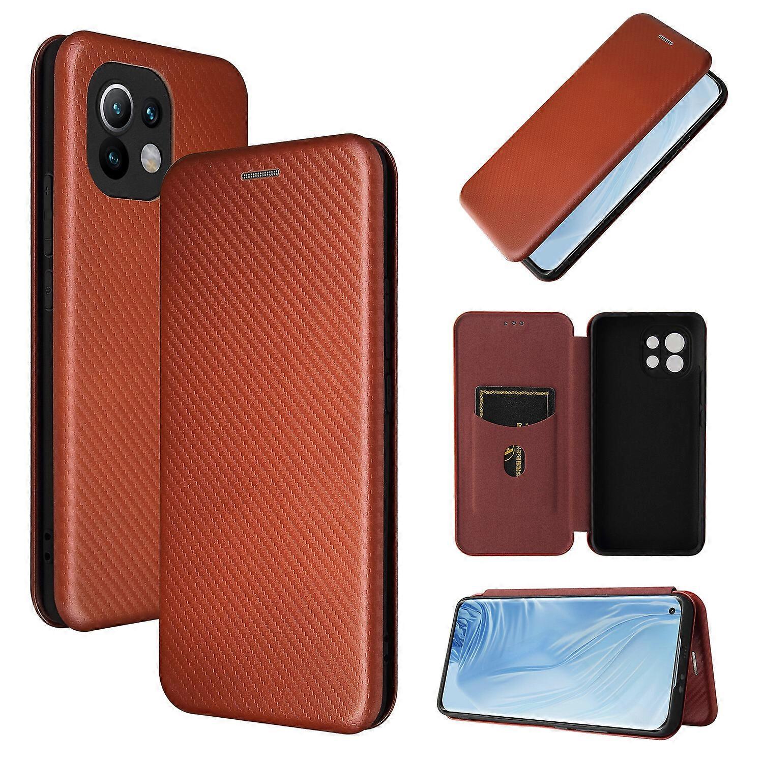 Compatible with Xiaomi Mi 11 Carbon Fiber Pattern Premium Flip Case with Card Holder Magnetic Closure