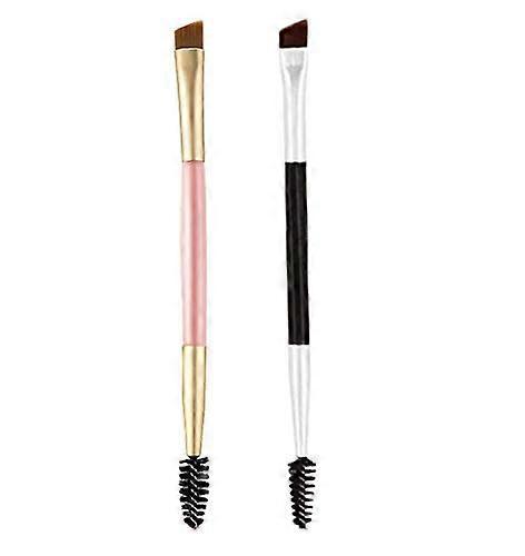 2 Pieces Duo Eyebrow Brush,Angled Eye Brow Brush and Spoolie Brush for Application of Brow Powders Waxes Gels and Blends (Pink & Black)