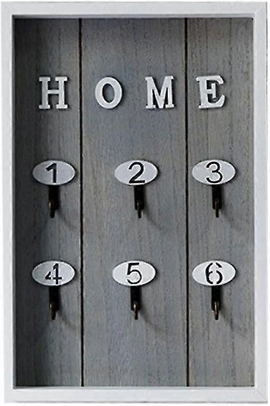 Wooden Wall Key Box With 6 Key Hooks Gray