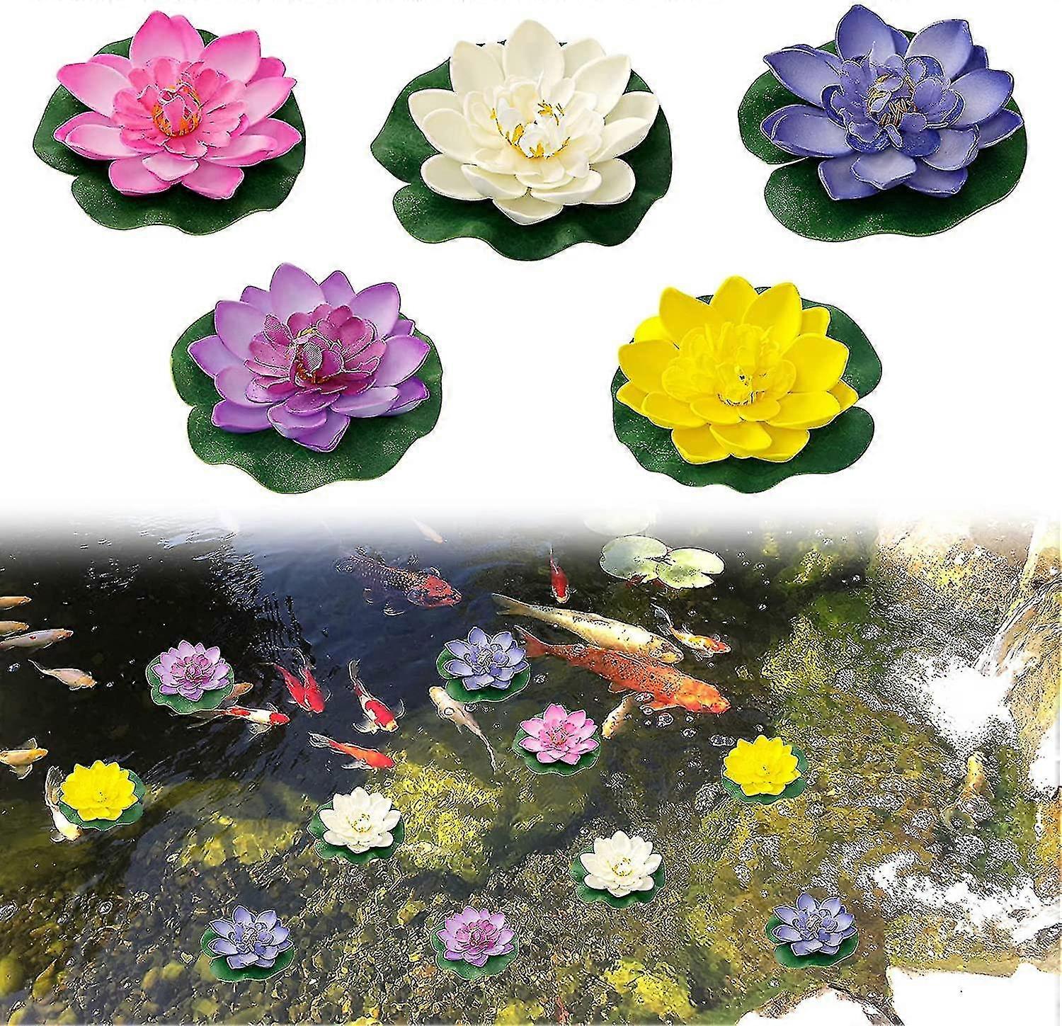 Water Floating Lotus Flowers 5pcs Artificial Floating Pond Decorations Artificial Foam Water Lily