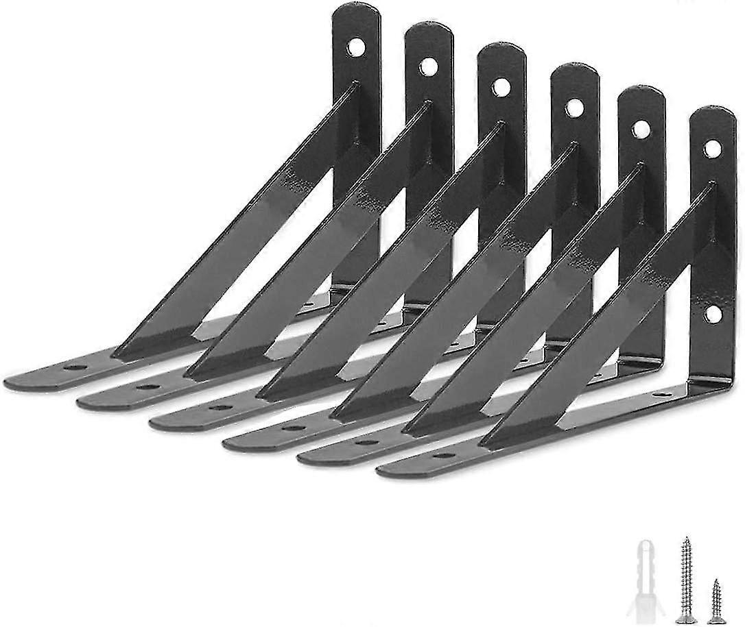 Heavy Duty Shelf Brackets 6 Packs, L Corner Brace Black 4 X 6 Inch 90 Degree Floating Shelves, Tripod Triangle Shelf Brackets For Floating Wood Shelv