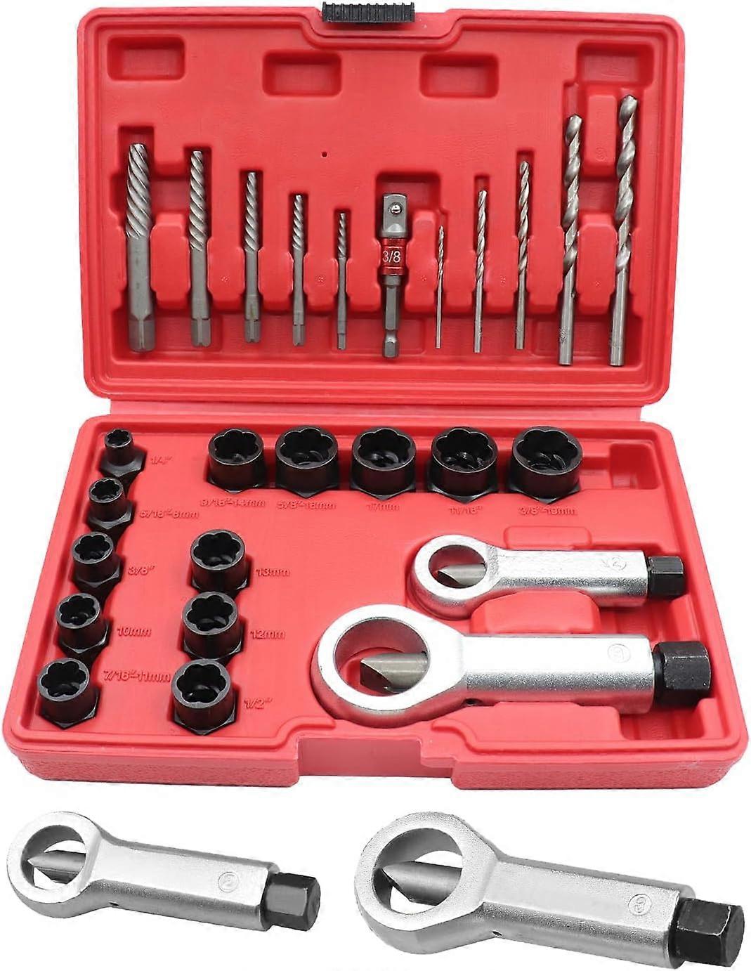 nice 26pcs screw extractor, nut splitter tool cracker kit, bolt removal drill bit kit