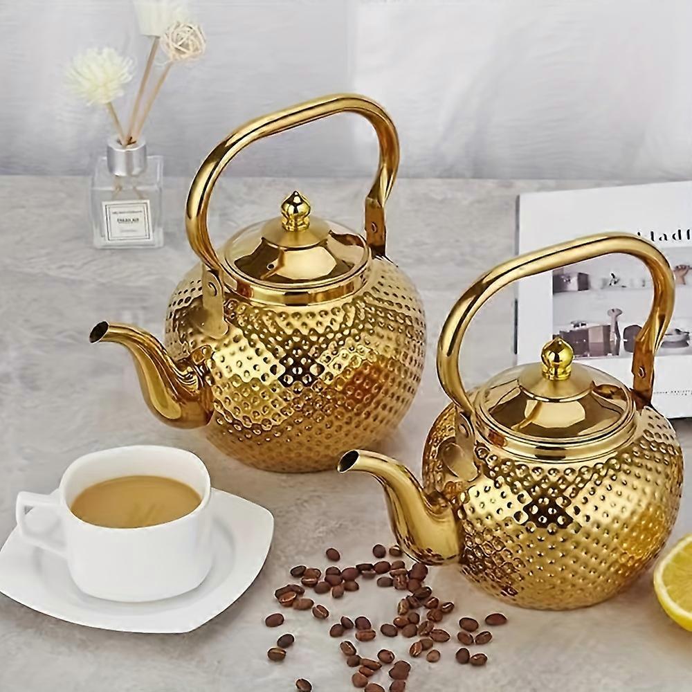 1pc Hammer Pattern Middle Eastern Kettle With Strainer, Tea Kettle, Food Grade Stainless Steel Tea Kettle With Infuser, Loose Leaf Tea Kettle, Suitabl
