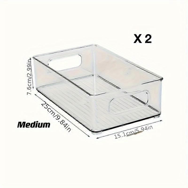 2/4pc Stackable Acrylic Organizer Containers - Transparent, Built-in Handles - Kitchen Pantry, Freezer - Fruit, Veggie, Drink Storage