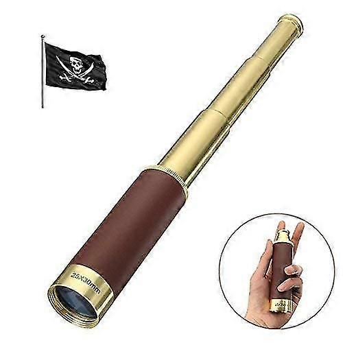 25x30 Pirate Brass Telescope, Zoomable Spyglass, Collapsible Handheld