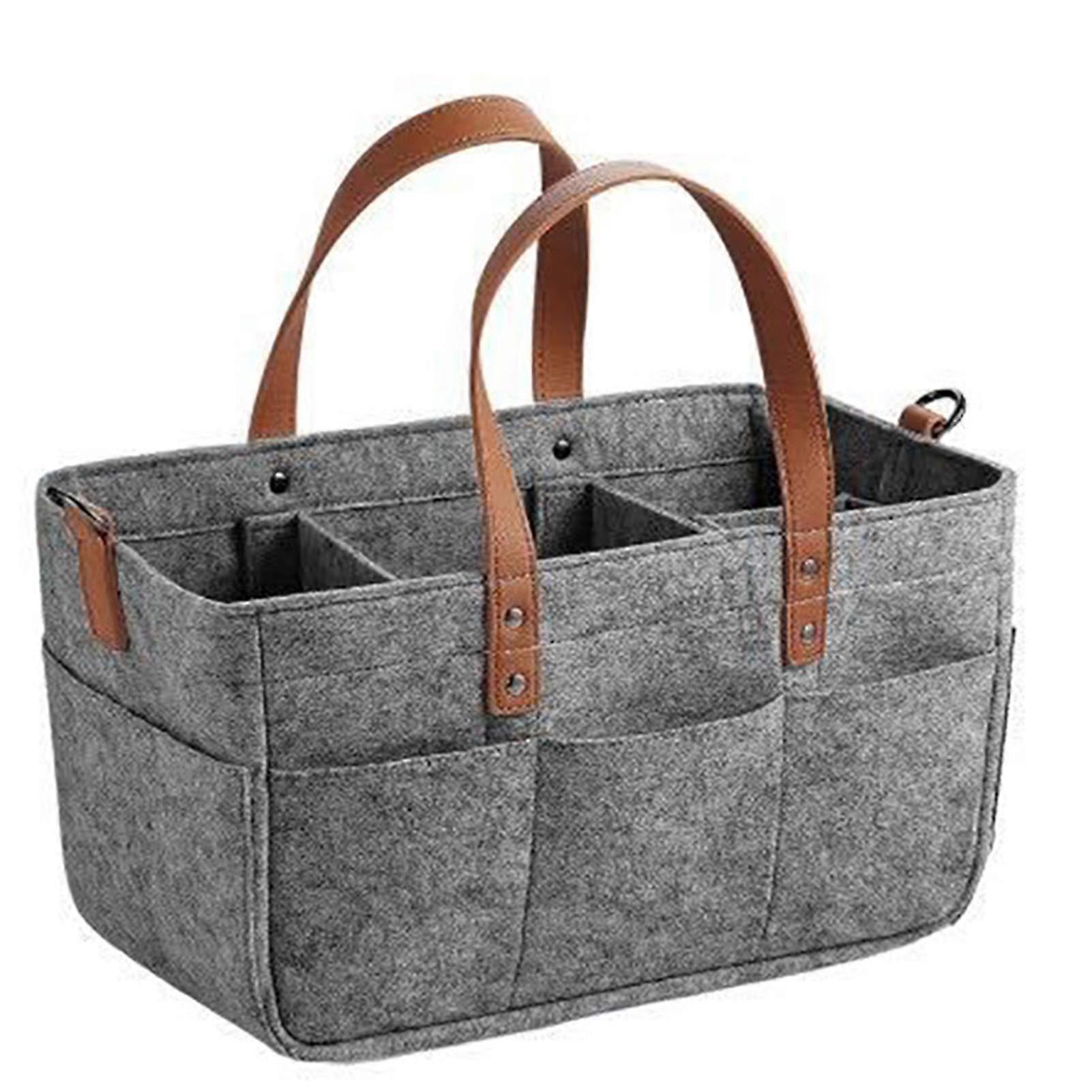 Gray Felt Handbag Diaper Bag with Multiple Grids for Travel Use - 33x15x18cm
