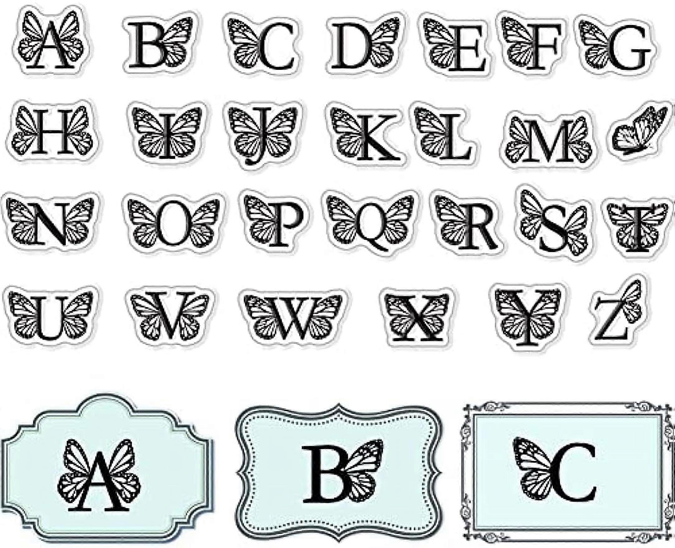 Butterfly Initials A to Z Clear Stamps for Card Making Decoration Scrapbooking, Alphabet Silicone Rubber Stamp for Embossing Photo Album Decor Craft