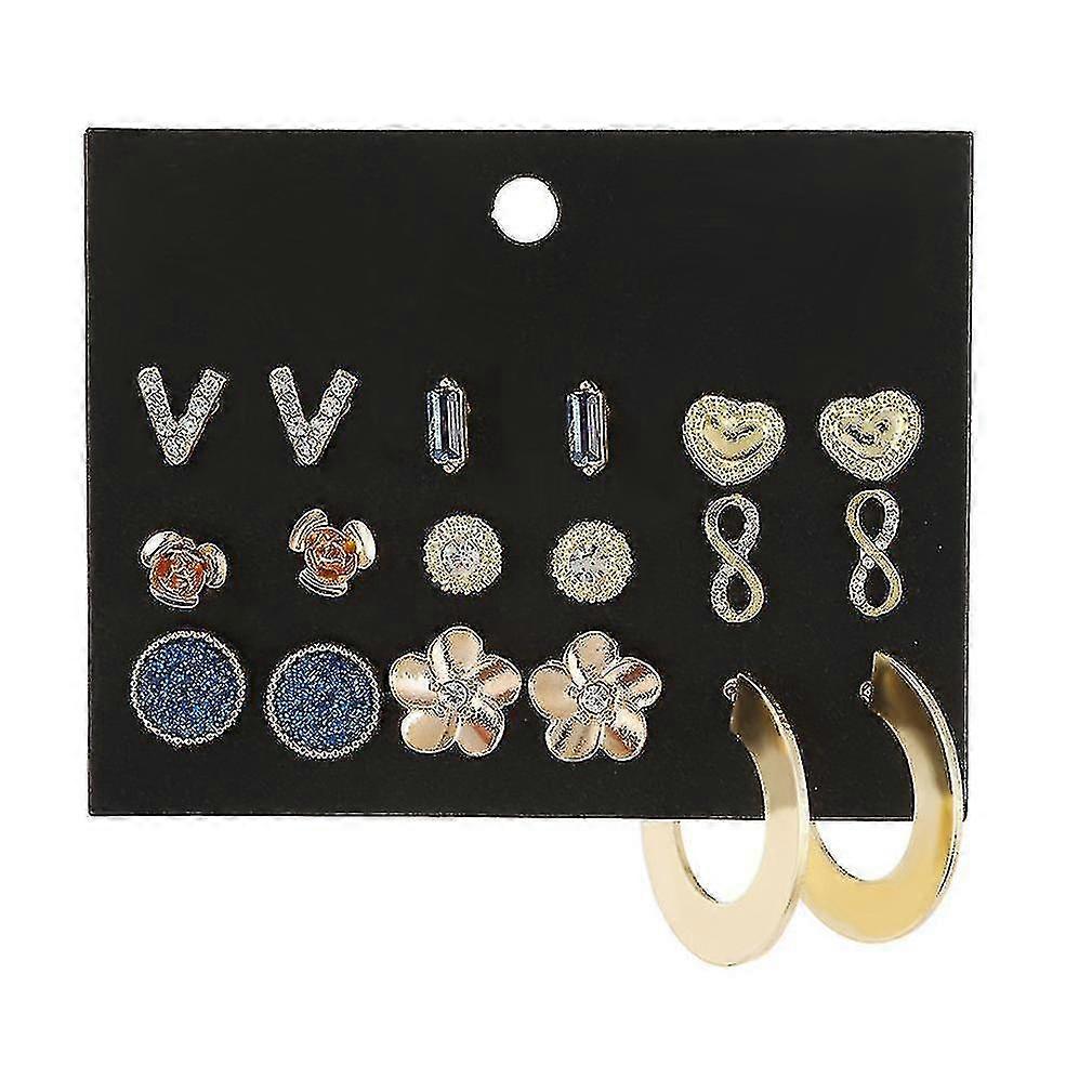 Earrings Set Flower Geometric Colored Rhinestone Embedded Alloy For Wedding