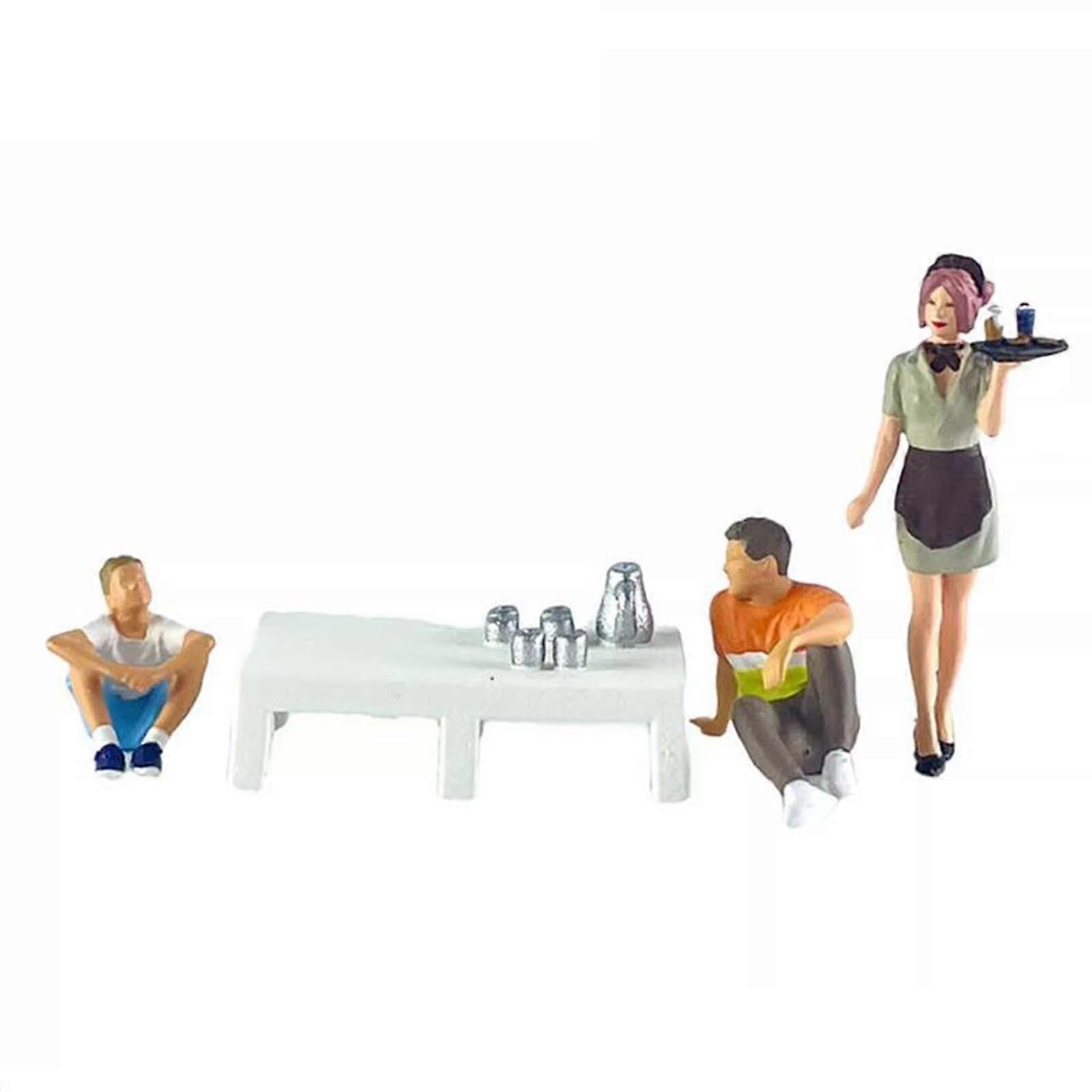 5Pcs 1/64 Guest with Waiter Desk Water Pot Model Collections Miniature Scene