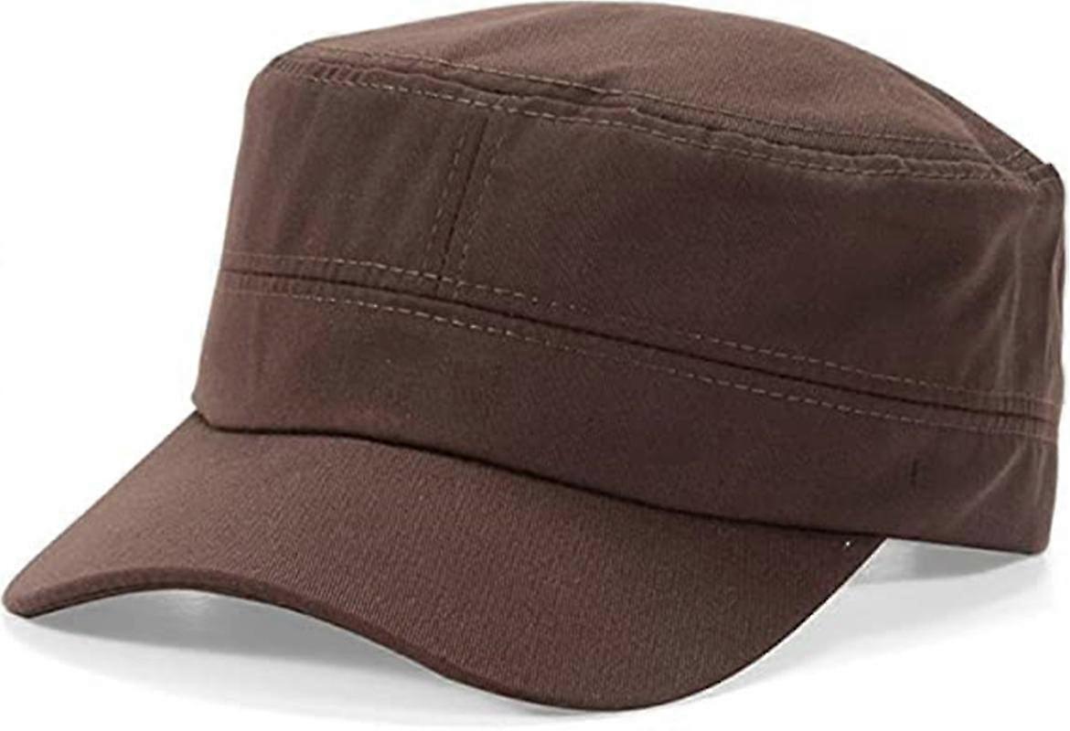 Adjustable Stylish Flat Top Twill Baseball Cap Head Circumference 22-23.6" (Brown) - ya01