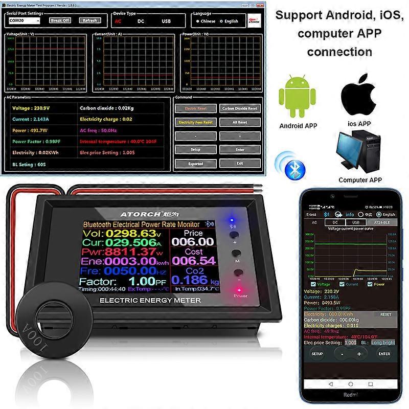 AT24CB AC300V 100A Digital Voltage Meter Power Energy Voltmeter Ammeter current  Volt wattmeter detector CT Transformer