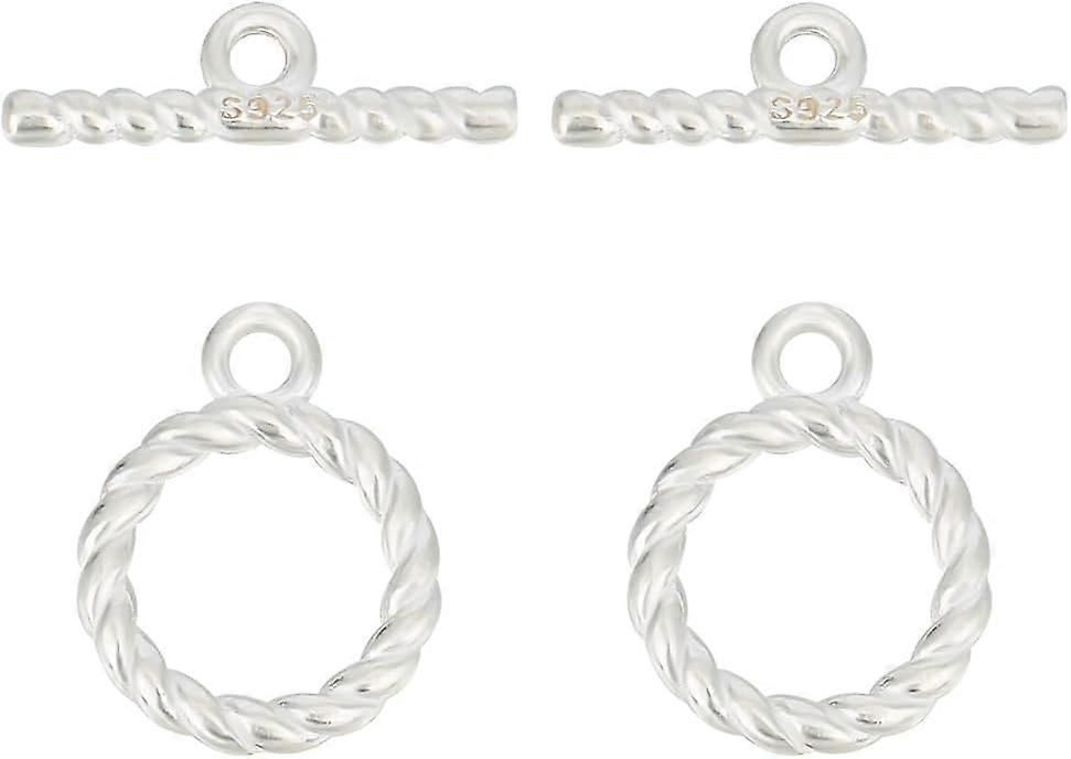 2 Pcs 925 Sterling Silver Toggle Clasps Round Toggle T Bar Clasps Jewelry Connectors Ring Buckle Closure End Clasps Fastener Hook