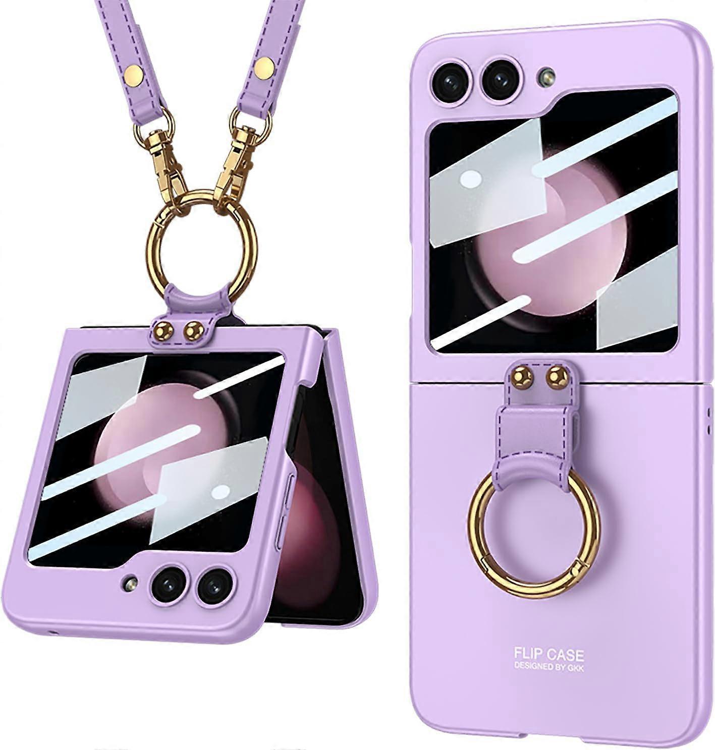 Crossbody Full Coverage Ultra-Thin Case for Samsung Galaxy Z Flip 6 with Ring & Lanyard Shoulder Strap & Built in Screen Protector