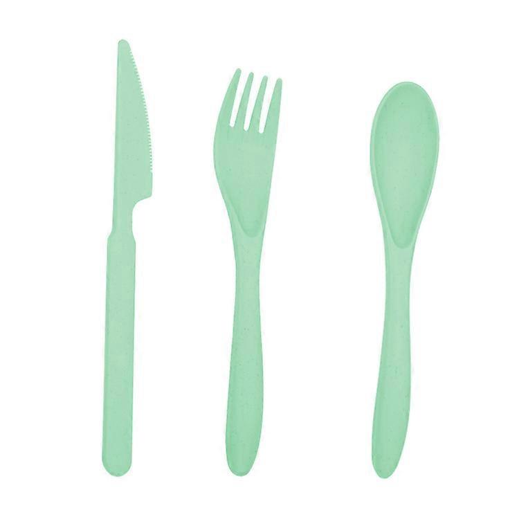 The green model-Wheat straw tableware portable knife spoon fork set outdoor plastic office worker tableware three-piece set