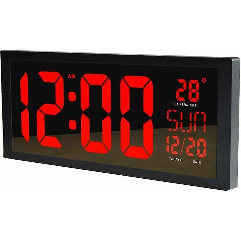 LED Digital Wall Clock, Large Mute Alarm Clock with Time Calendar Date and Temperature Display Hanging or Tabletop for Home Office Bedroom Gyms Living