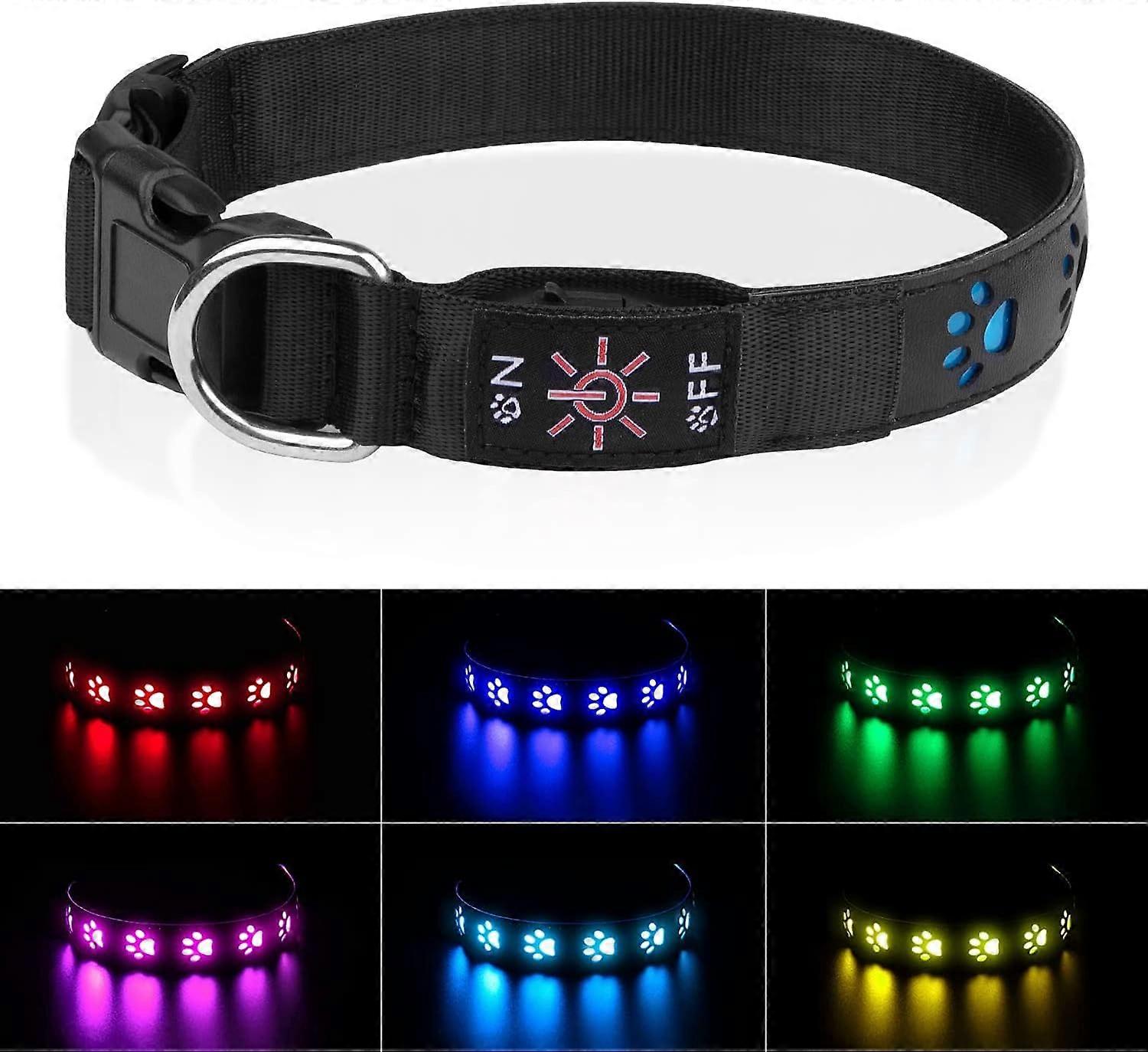 M-1 piece Luminous Dog Collar 7 Modes LED Dog Collar, USB Rechargeable Waterproof Leash Adjustable Nylon Collar for Small/Medium/Large Dogs