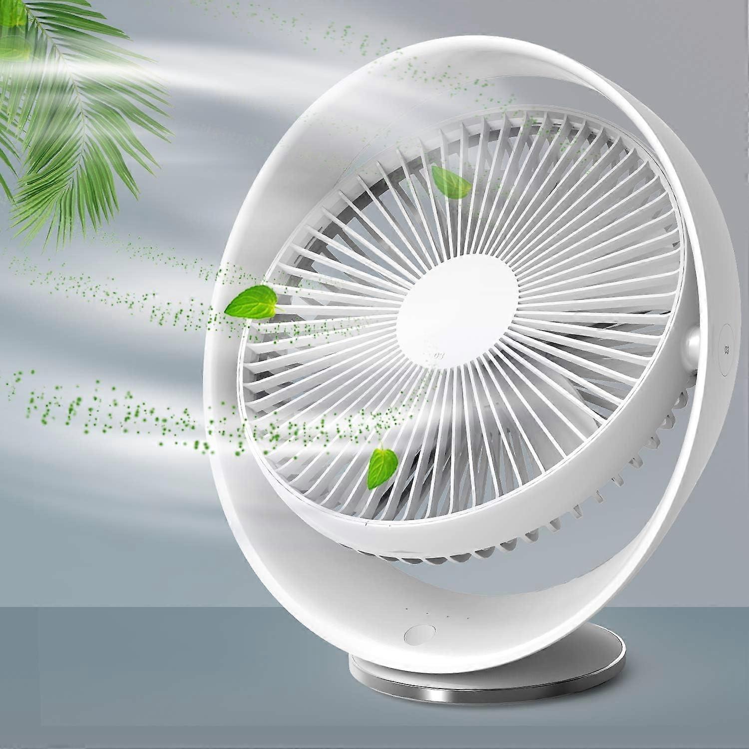 Quiet USB fan, rechargeable 8-inch 2000 mAh fan with small table, 60  rotation angle, 3 speed setti