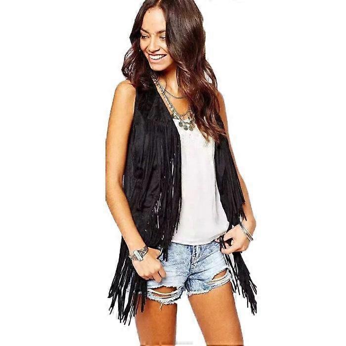 Women's Fringe Vest Faux Suede Open Front Cardigan