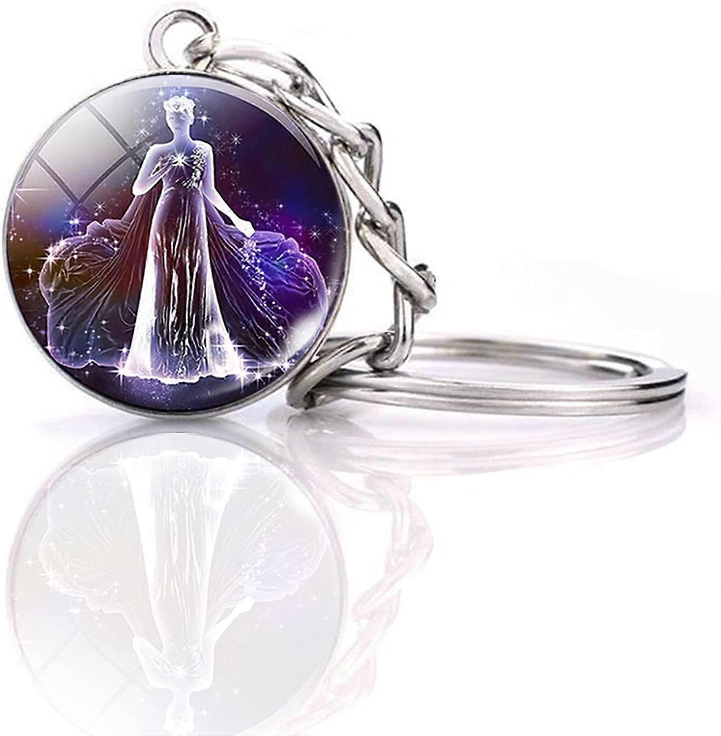 Zodiac 12 Constellations Charm Luminous Crystal Ball Pendant Key chain