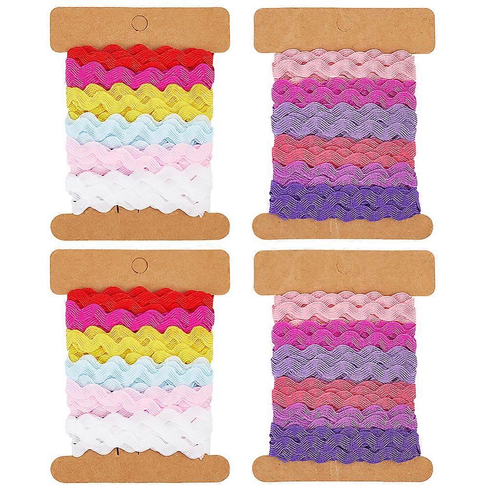 1Box 4 Cards 2 Styles Polyester Wavy Fringe Trim Ribbon Wave Bending Lace Trim for Clothes Sewing and Art Craft Decoration Mixed Color 1/4 inch(7.5mm)