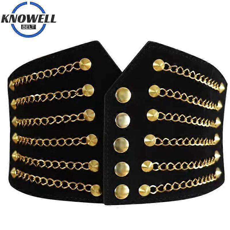 שרשרת מחוך גותי חגורה רחבה אלסטית עבור שמלות מחוך גותי דקורטיבי Mujer שחור חגורת Y2K חגורה נקבה Pu עור מותניים
