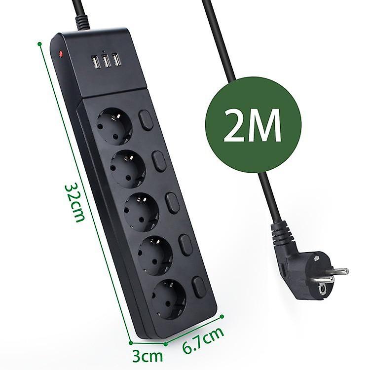 Multiple Power Strip Surge Protection Eu Plug Electrical Extension Sockets Usb 5 Way Outlets Independent Switch Control 2m Cord