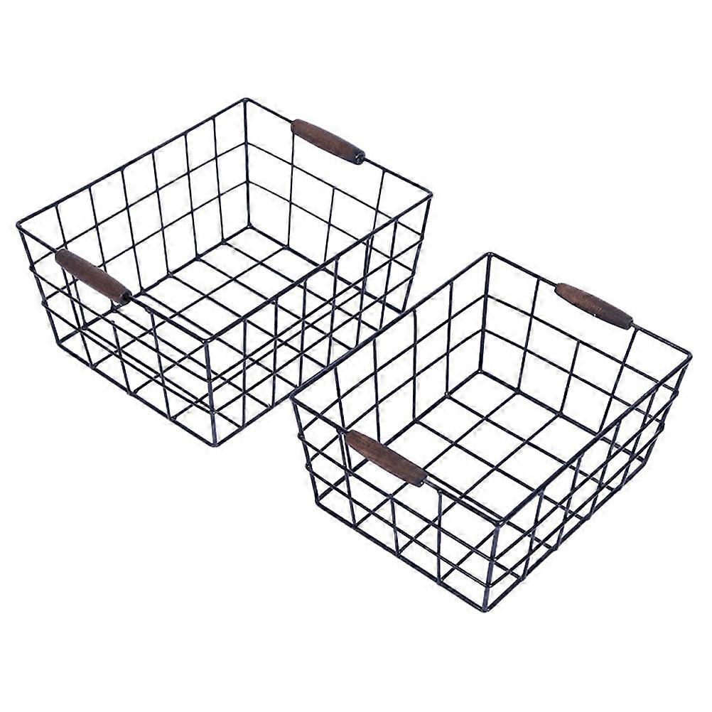 2Pcs Metal Grid Basket Rectangular Sundries Basket Closet Basket (Random Color)