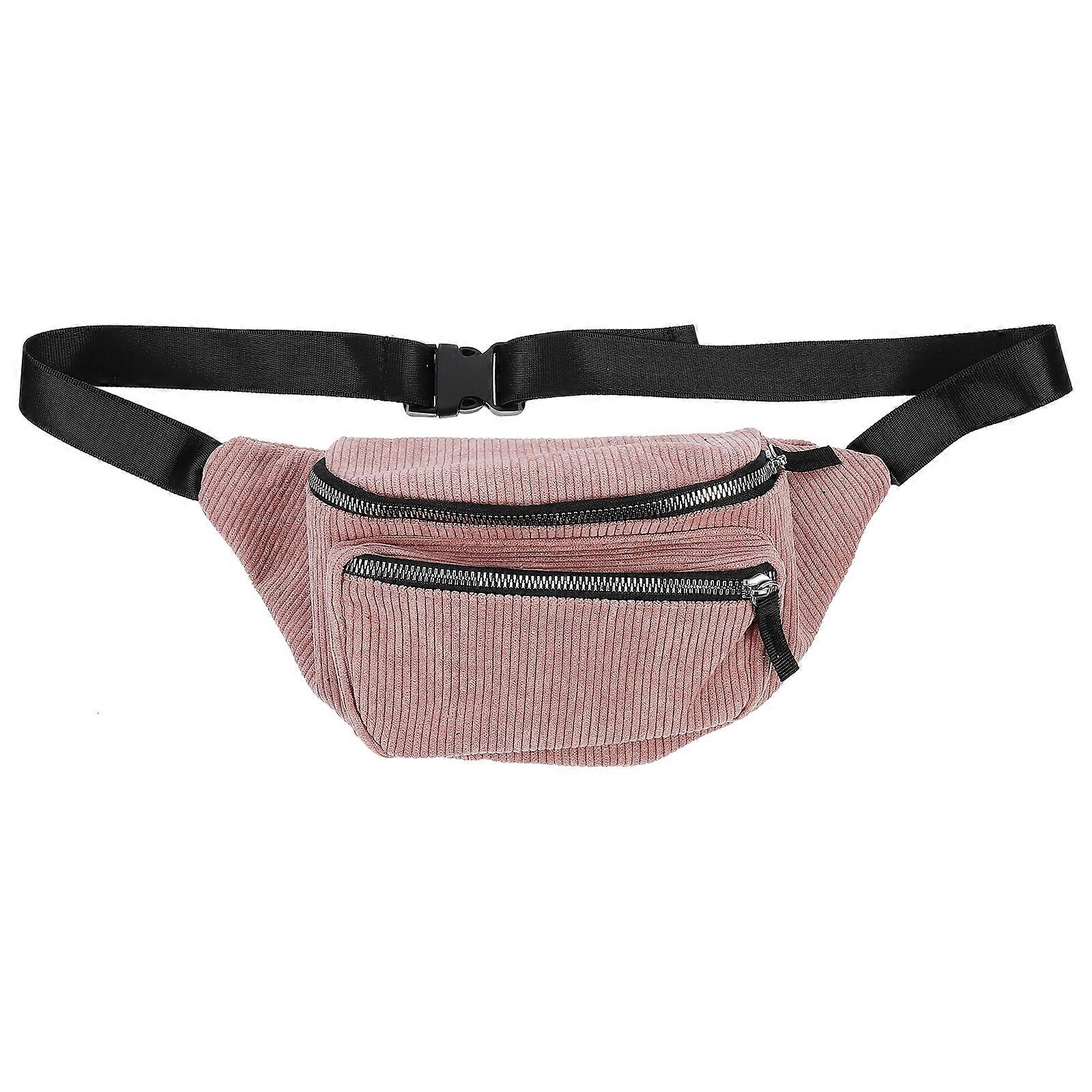 Pink Portable Waist Bag Fashion Stylish Chest Bag Corduroy Pack Lady Crossbody Pouch for Girl Woman